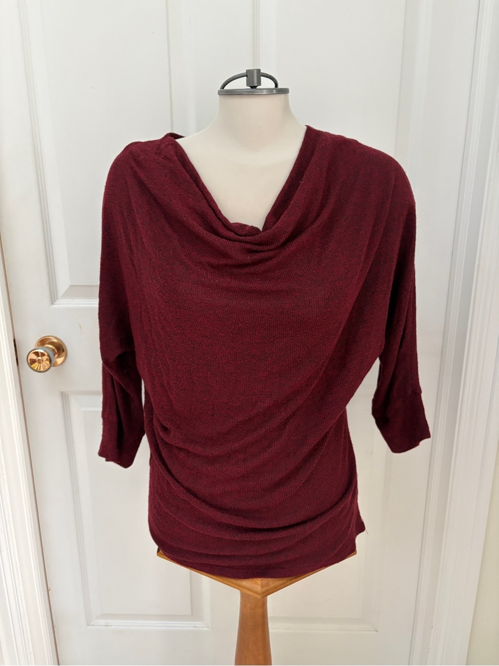 Eclipse Draped Scoop-Neck Sweater in Burgundy